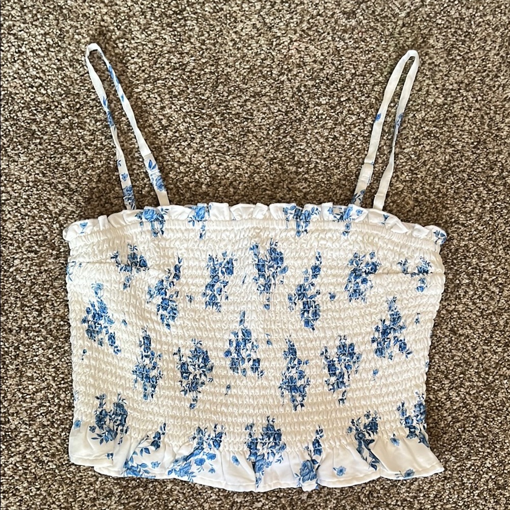 Floral Smocked Top in Blue and White